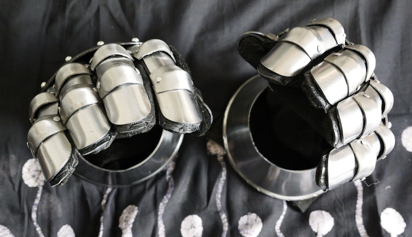 Medieval Gauntlets Hand Forged 5lbs Hourglass Style Leather Steel 16 Gauge Steel