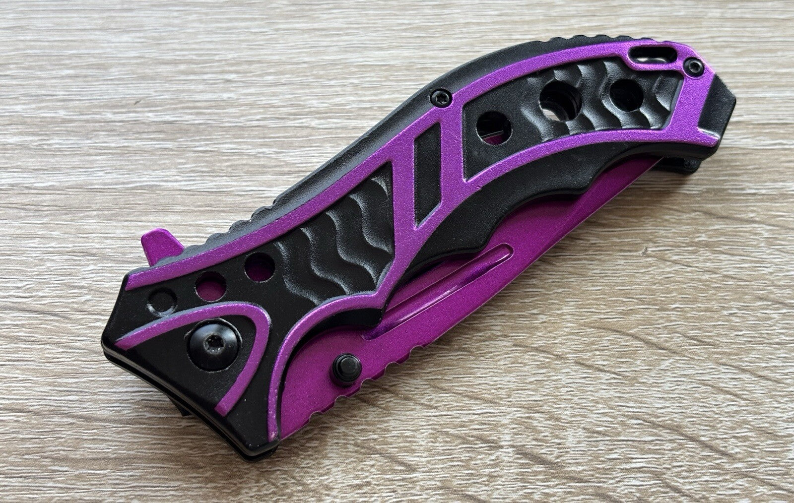 Purple Pocket Knife Spring Assisted Black Ladies Self Defense Girly Full Size