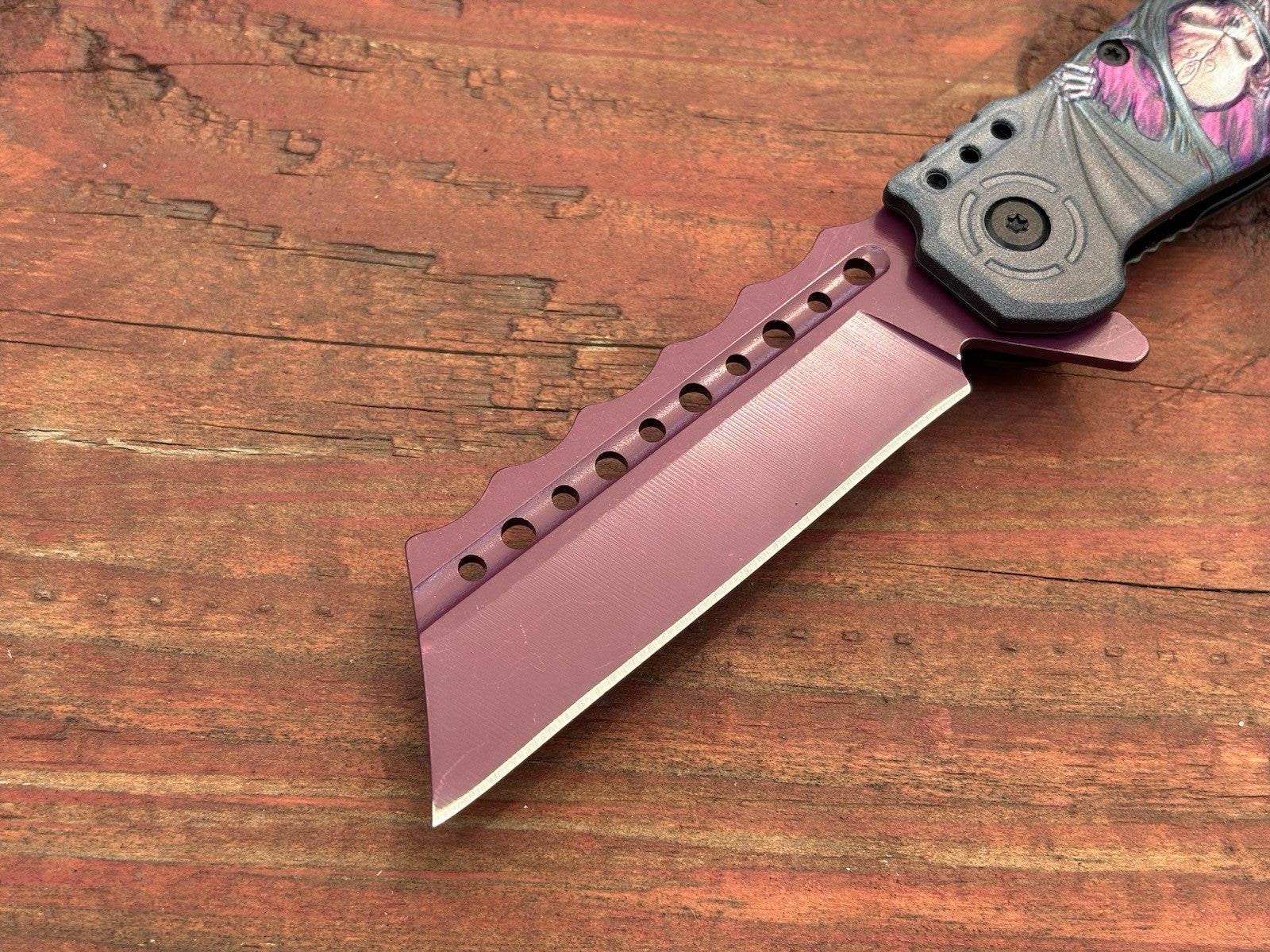 Grim Reaper Pocket Knife Purple Spring Assist Full Size Unique Design Skeleton