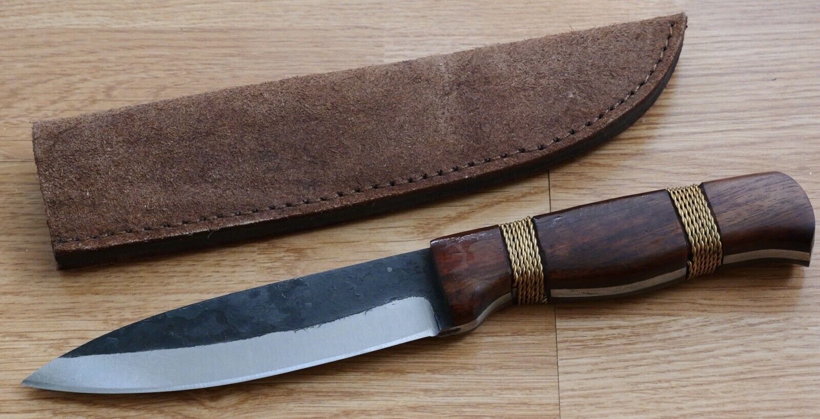 10” Fixed Blade Knife Full Tang Carbon Steel Hand Forged Barbed Wire Wood Handle