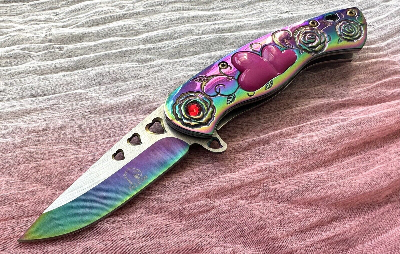 Love Pocket Knife Hearts 💕 Ladies Knife Small Folding Rainbow Sharp Pink 4”