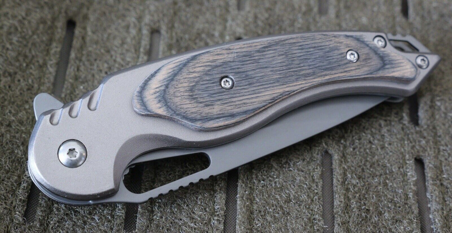 Spring Assist Pocket Knife Dark Gray All Metal 8” Overall High Quality Full Size