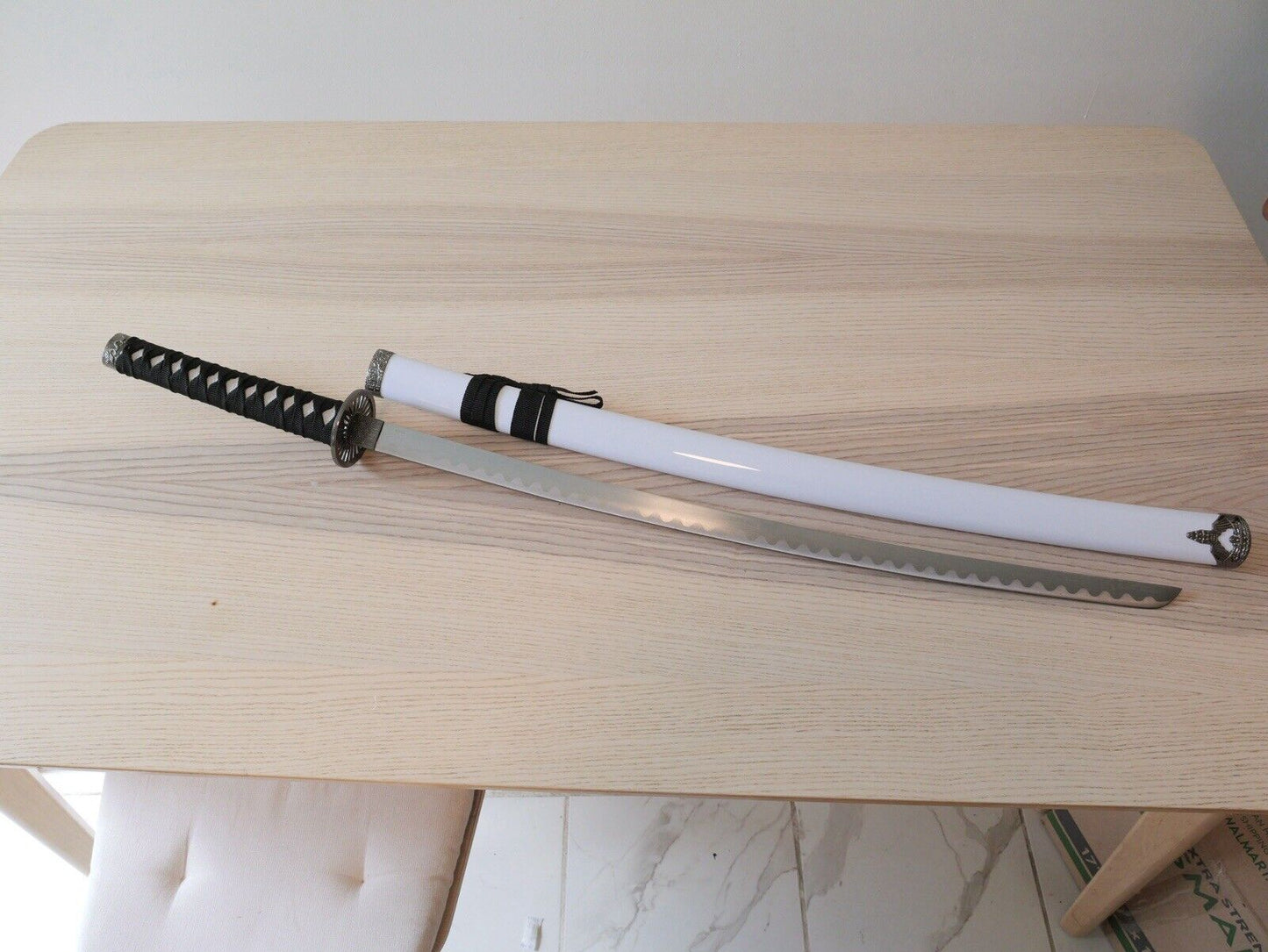 40” Katana Samurai Sword White Wood Scabbard Elegant Display Collectible Steel