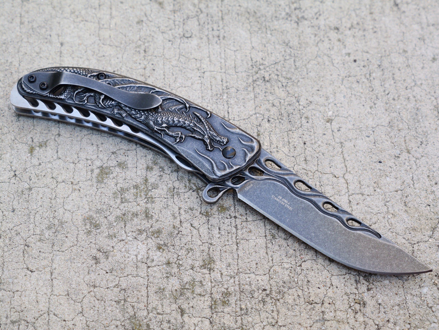 Dragon Flame Folding Pocket Knife Spring Assist Pocket Clip 3.5” Blade All Metal
