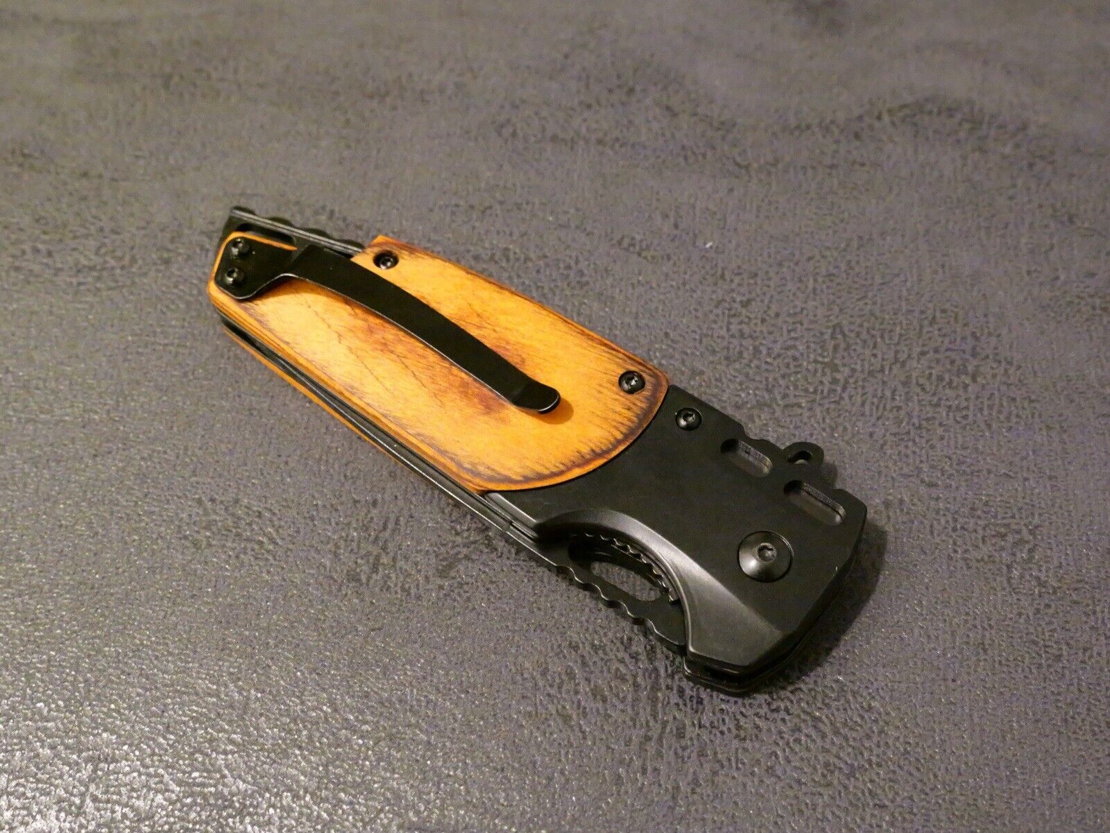 Full Size Pocket Knife Modern Design Spring Assist Tanto Wood Black Pocket Clip