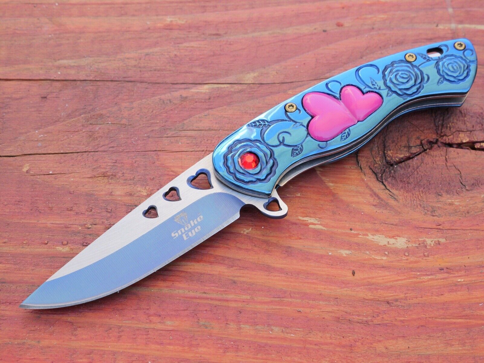 Love Pocket Knife Hearts 💕 Blue Knife Small Folding Girly Chick Sharp Pink 4”