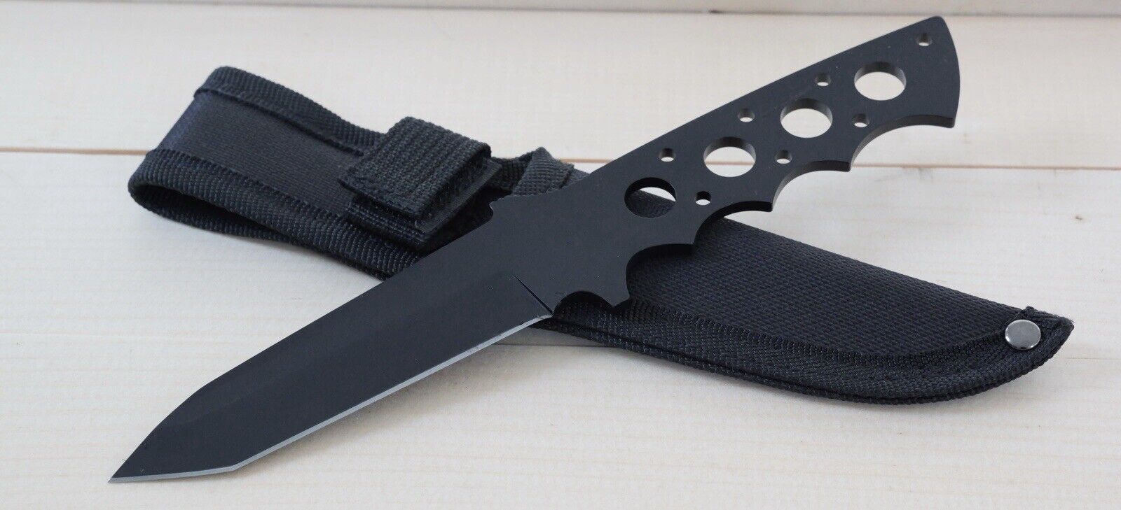 9” Fixed Blade Knife Skeleton Stealth Black Swat Tactical Sheath Full Tang Tanto