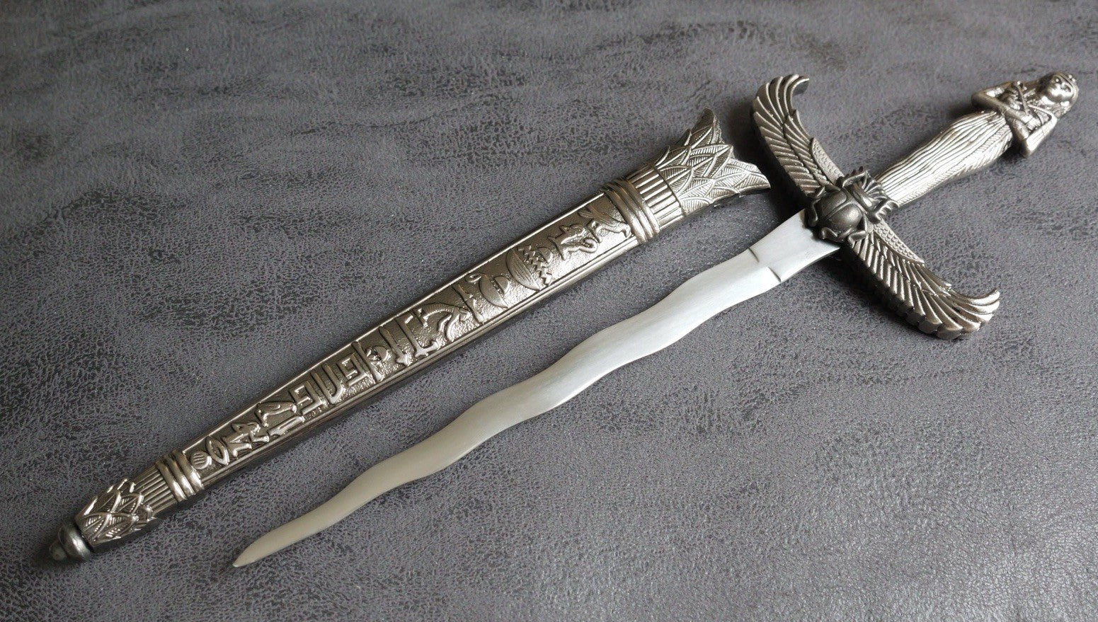 14” Kris Blade Dagger Double Edge Sharp Metal Scabbard Pharaoh Egyptian Mummy