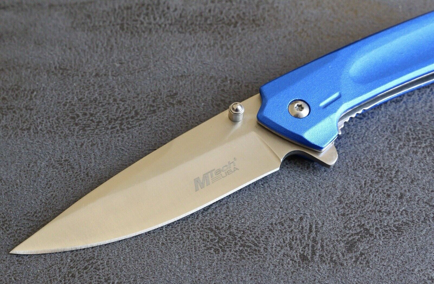 Blue Pocket Knife Medium Size Spring Assist Metal Handle Modern Design Clip