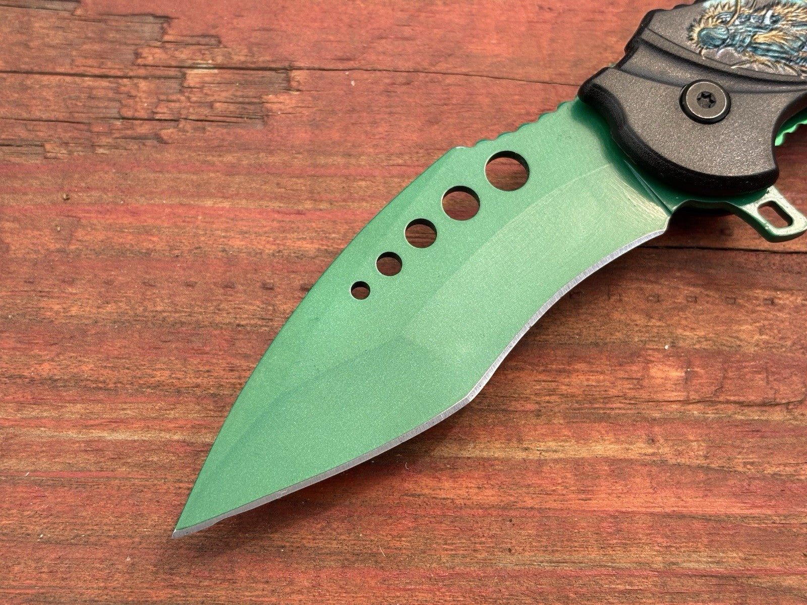 Skull Pocket Knife Green Spring Assist Full Size Unique Design Fantasy belt clip
