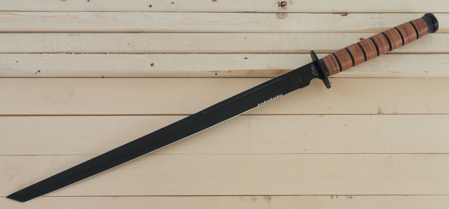 28” Combat Sword Tanto Full Tang Black USMC Style Serrated Sharp Stealth Black