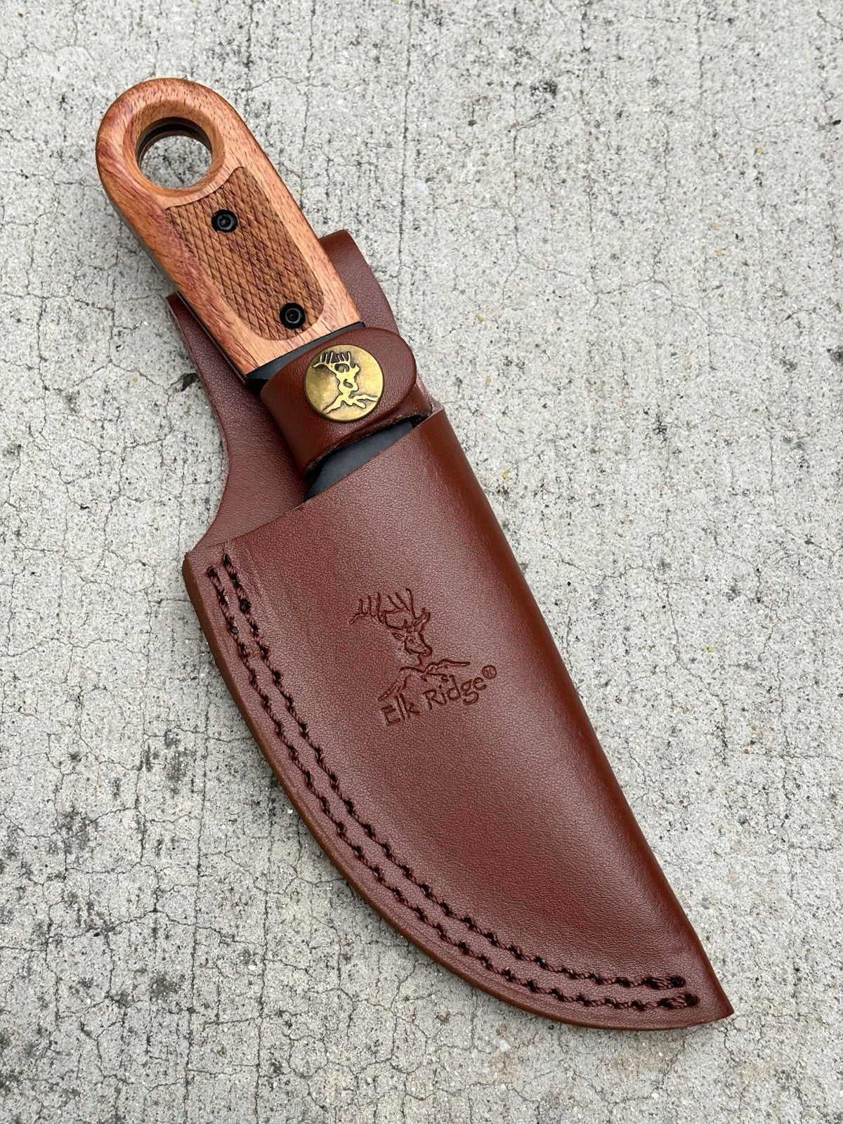 Elk Ridge Black Fixed Blade Knife with Wood Handle & Sheath – Durable & Sharp