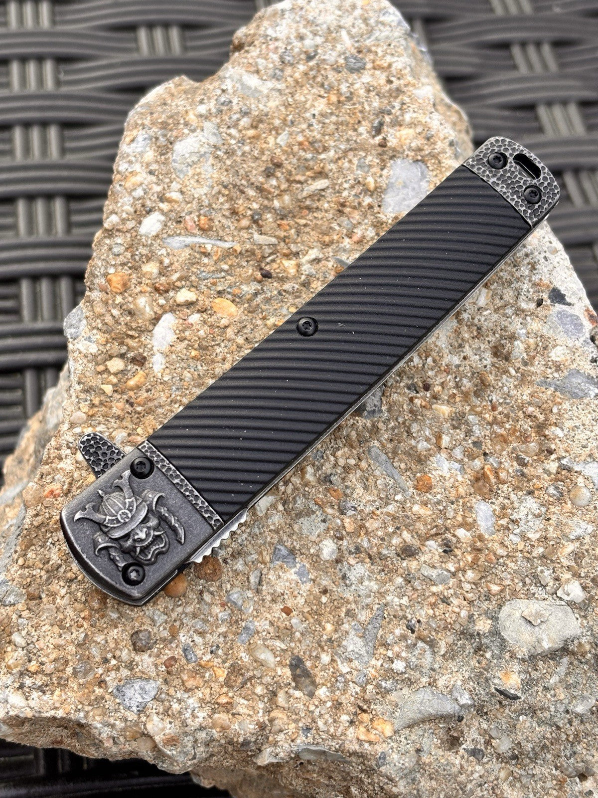5” Samurai Pocket Knife Tanto Spring Assist Black Stonewash Tanto Clip 4” Blade