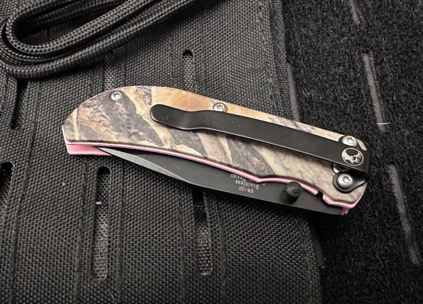 Pink Pocket Knife Camo Small Belt Clip Folding Manual Elk Ridge 5.5" Overall