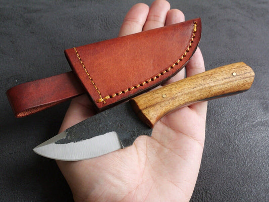 7” Mini Fixed Blade Knife Hand Forged Carbon Steel Full Tang Custom Leather