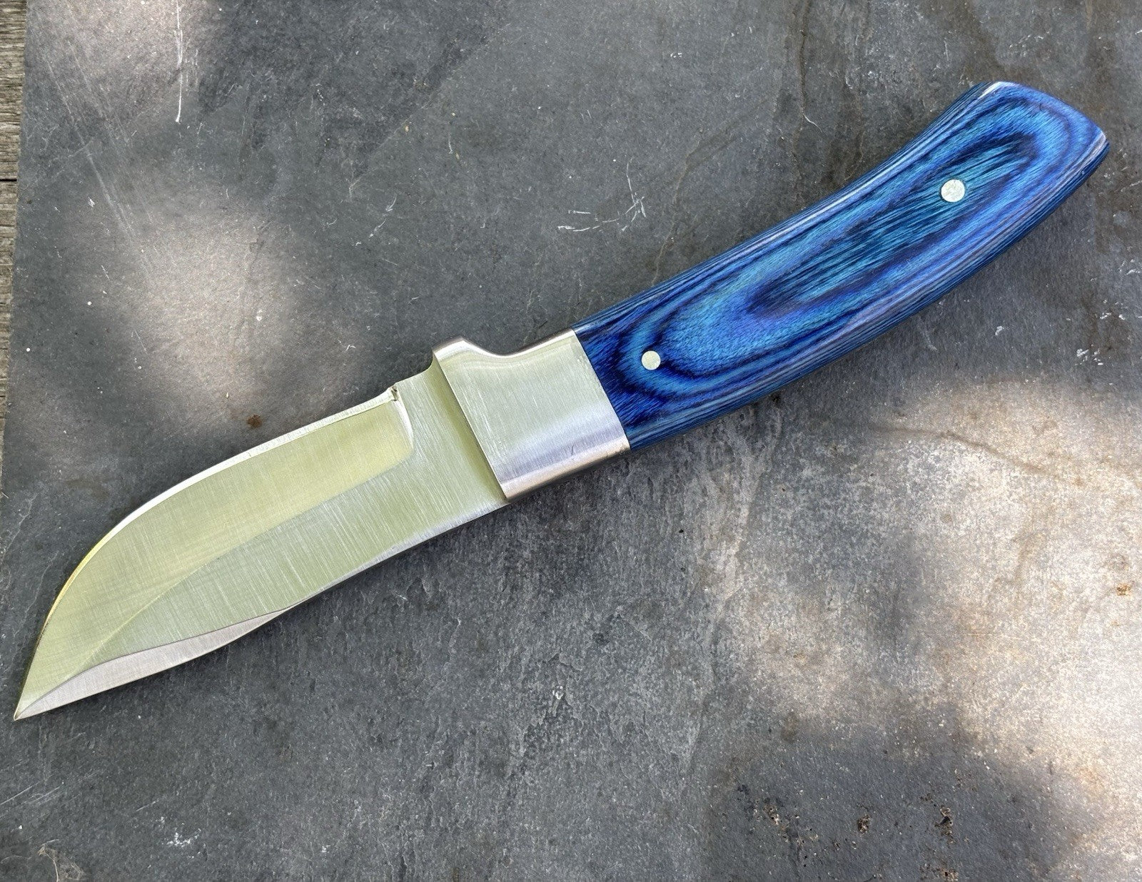 7” Chrome/Blue Fixed Blade Knife Full Tang Leather Sheath Sharp Small