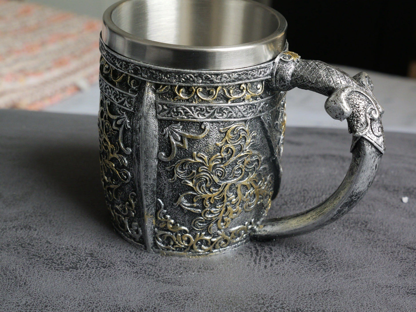 Skull Barrel Mug Rustic Medieval Feast 550ML Stainless Steel Norse Tankard Cup