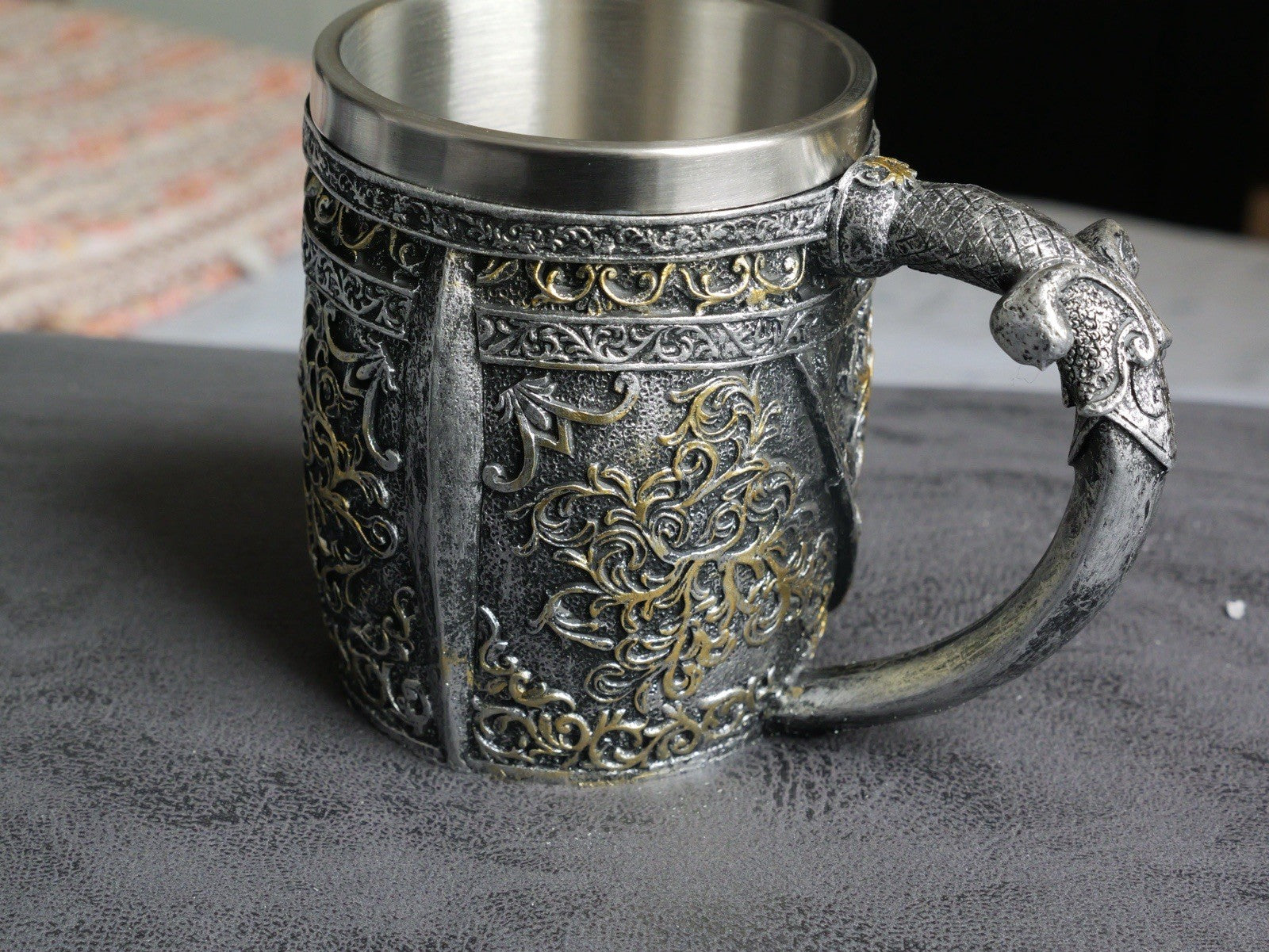 Skull Barrel Mug Rustic Medieval Feast 550ML Stainless Steel Norse Tankard Cup