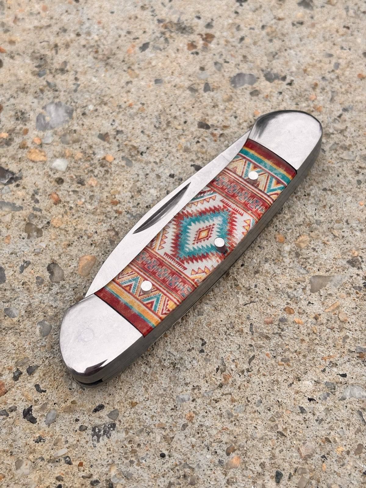 Elk Ridge 2 Blade Retro Pocket Knife Navajo Style Vintage Butterbean 3.5”