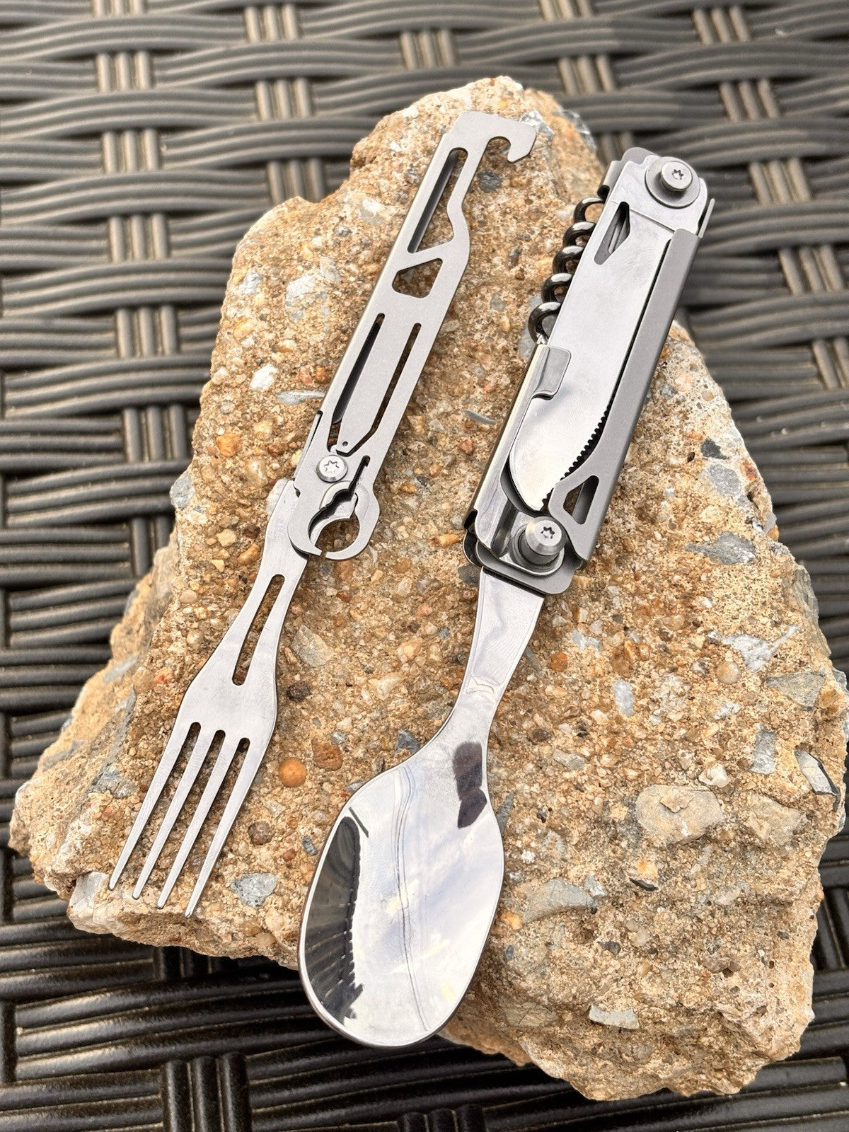 4” Camping Knife Swiss Army Style 6 Function Stainless Steel Spoon Fork Boyscout