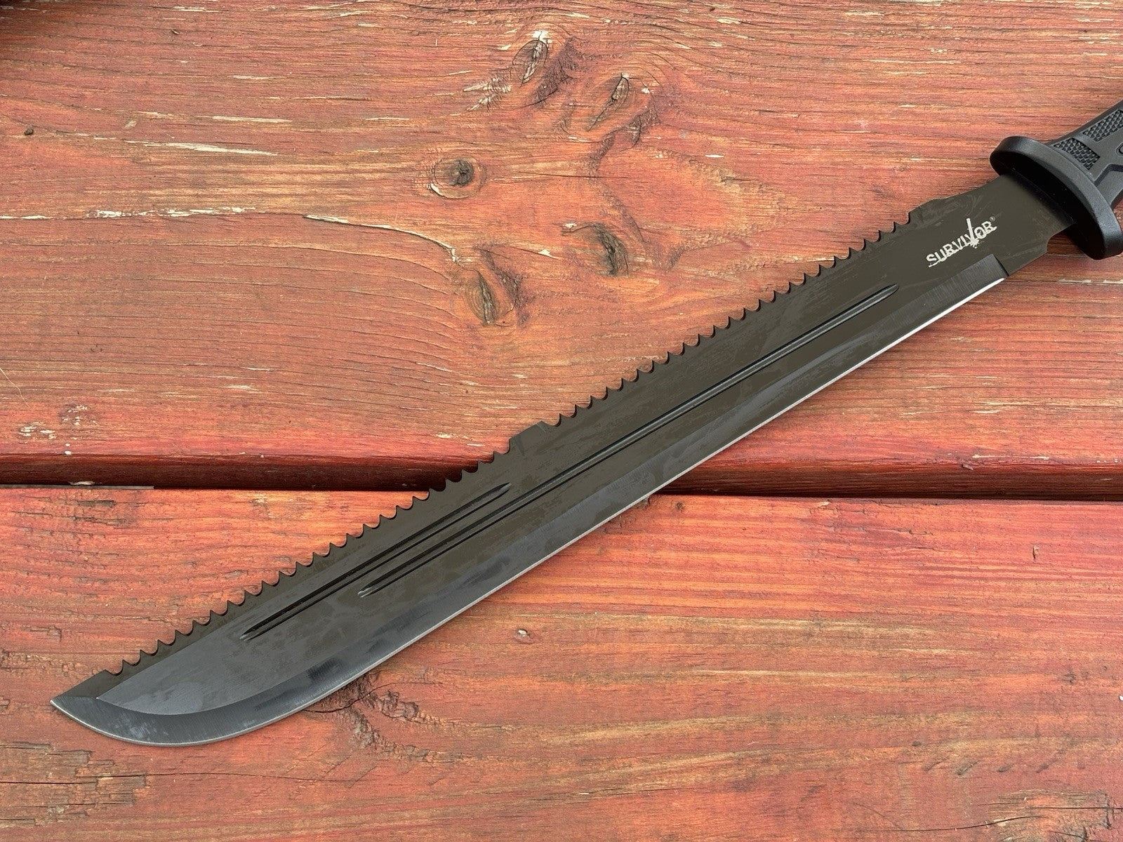 24” Machete Sawback Rubber Handle Black Heavy Duty Nylon Sheath Full Tang