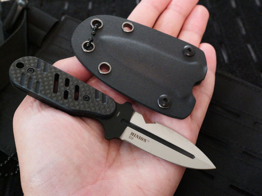 Tactical Neck Knife D2 Steel Black Carbon Fiber Handle Kydex Sheath Full Tang 8"