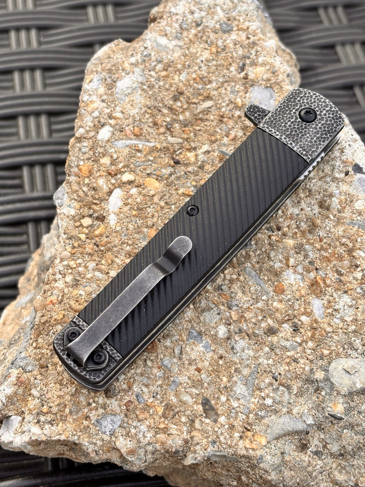 5” Samurai Pocket Knife Tanto Spring Assist Black Stonewash Tanto Clip 4” Blade