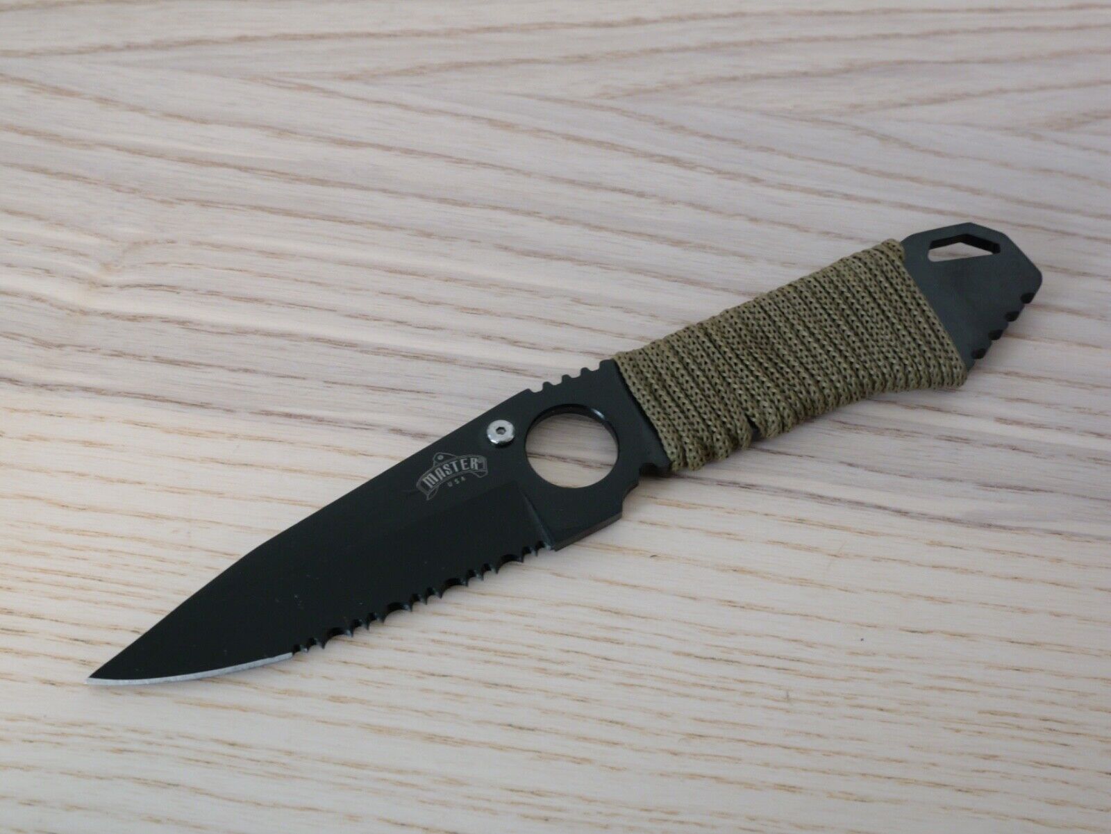 8" Fixed Blade Pocket Knife Neck Knife Necklace Green Cord Wrapped EDC Full Tang