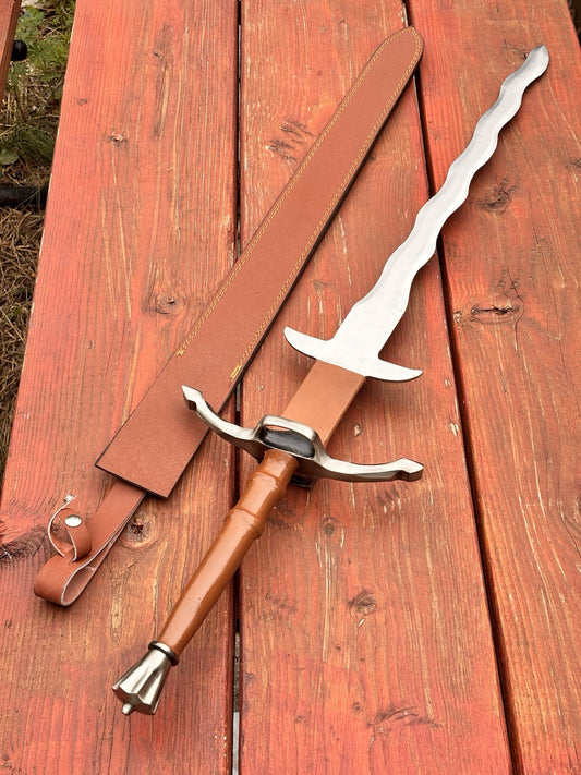 MEDIEVAL WARRIOR - VIKING KRIS SWORD 41” Leather Sheath 27” Blade SHARP