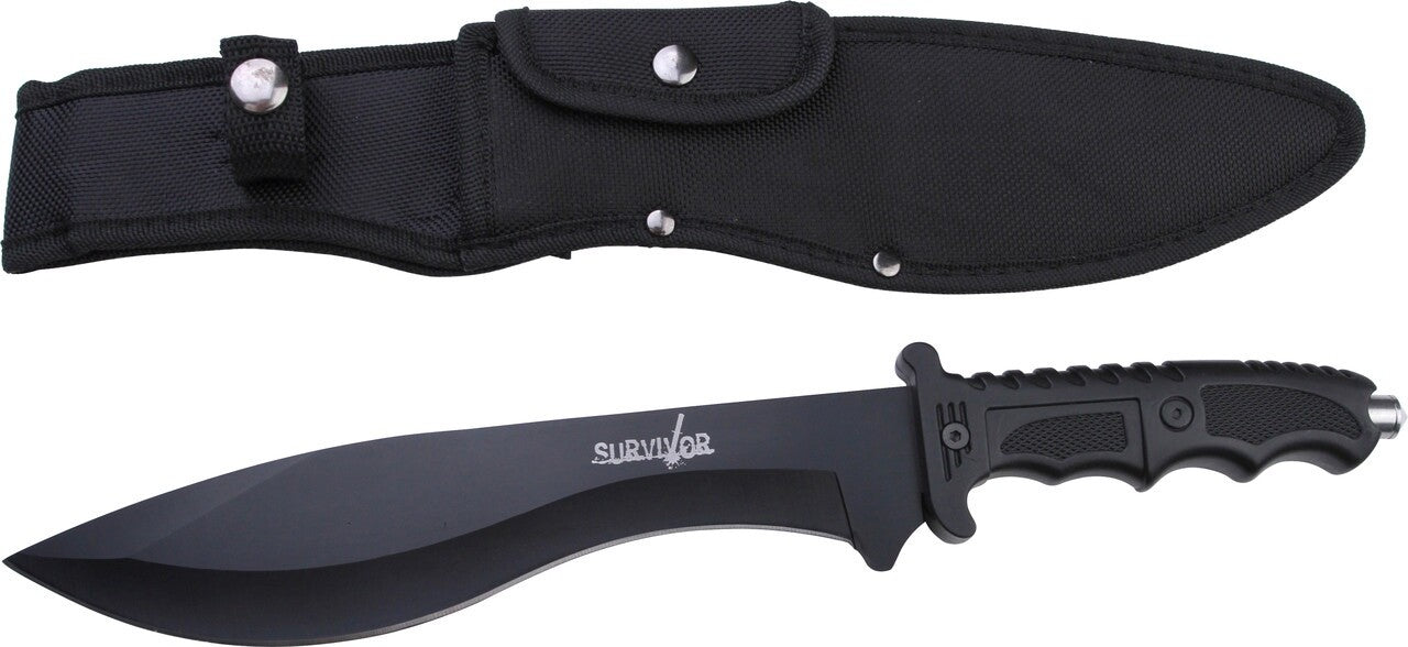 Survivor Fixed Blade Bolo Knife Black Small Machete 16" Glass BREAKER Sheath