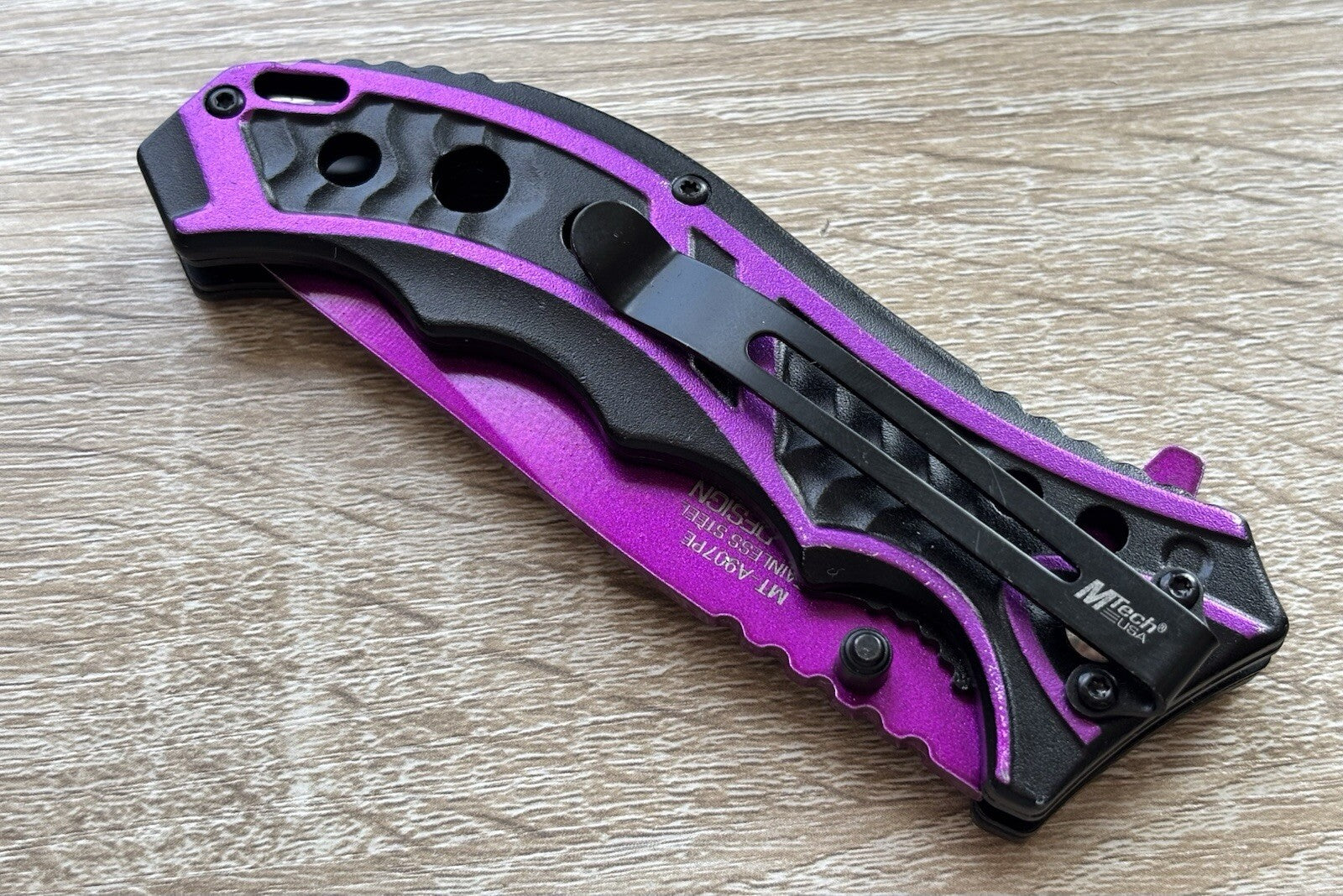 Purple Pocket Knife Spring Assisted Black Ladies Self Defense Girly Full Size