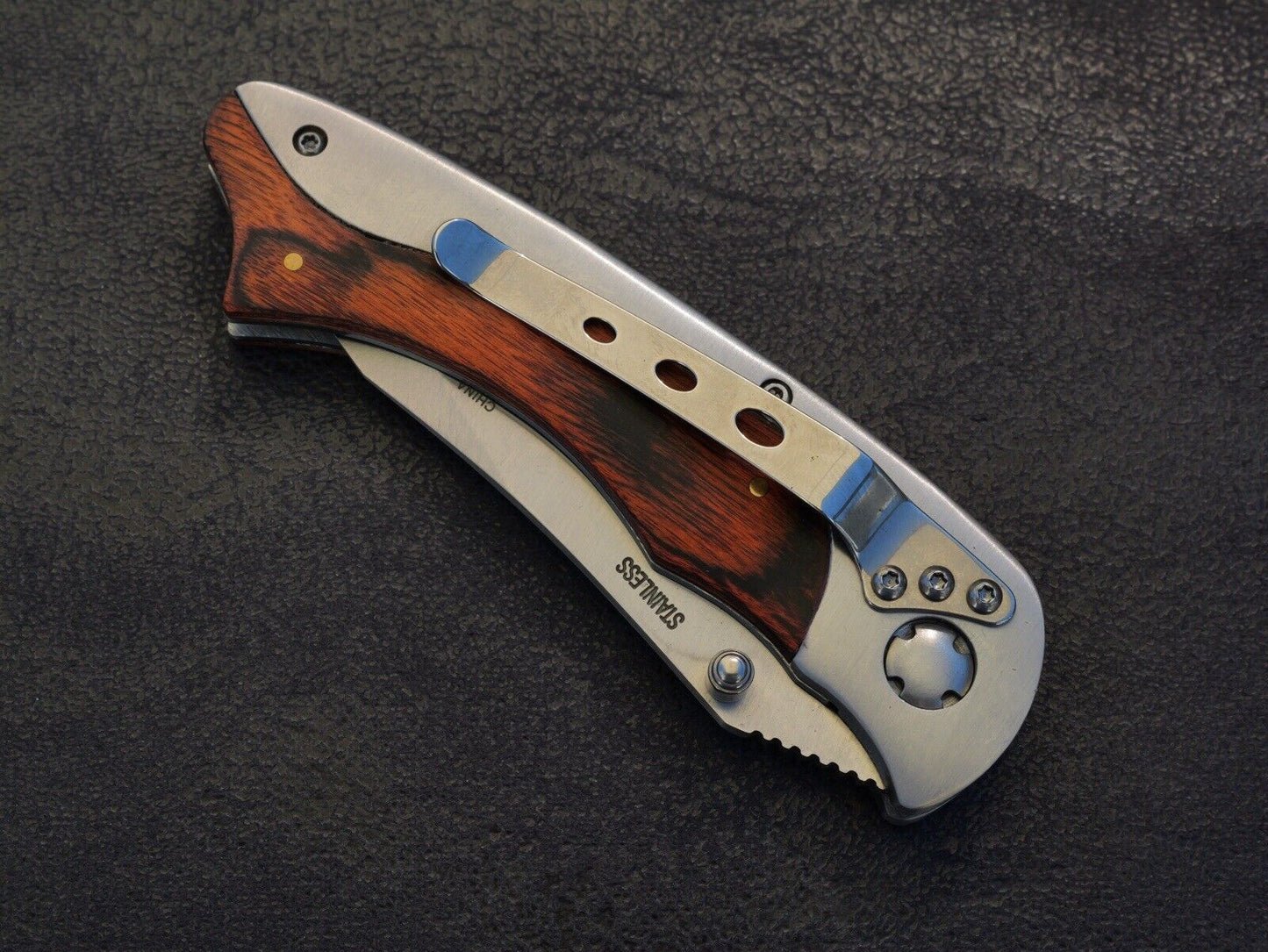 All Metal Pocket Knife High Quality Boy Scouts Manual Opening Wood Metal Handle 