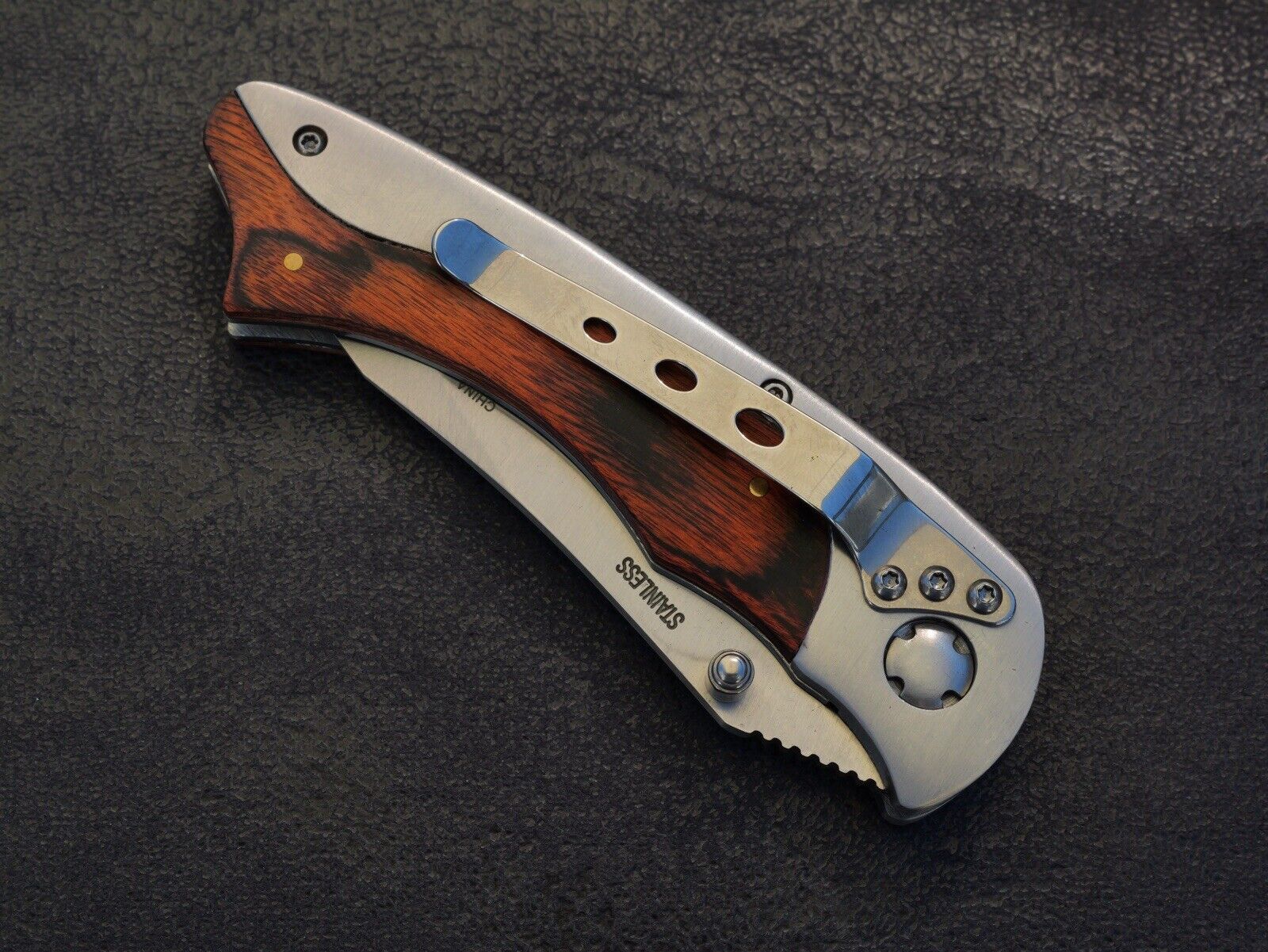 All Metal Pocket Knife High Quality Boy Scouts Manual Opening Wood Metal Handle 