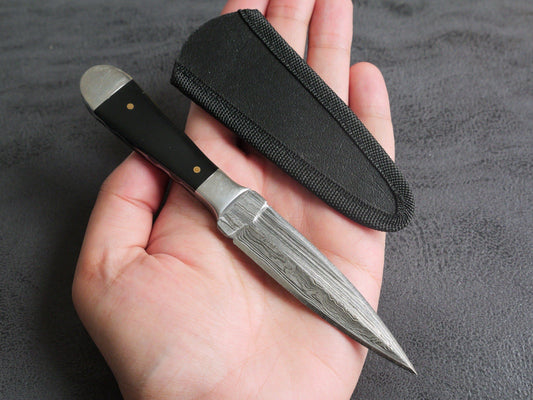 Conceal Carry Boot Knife Stealth Black Double Edge Slim Spear Point Damascus