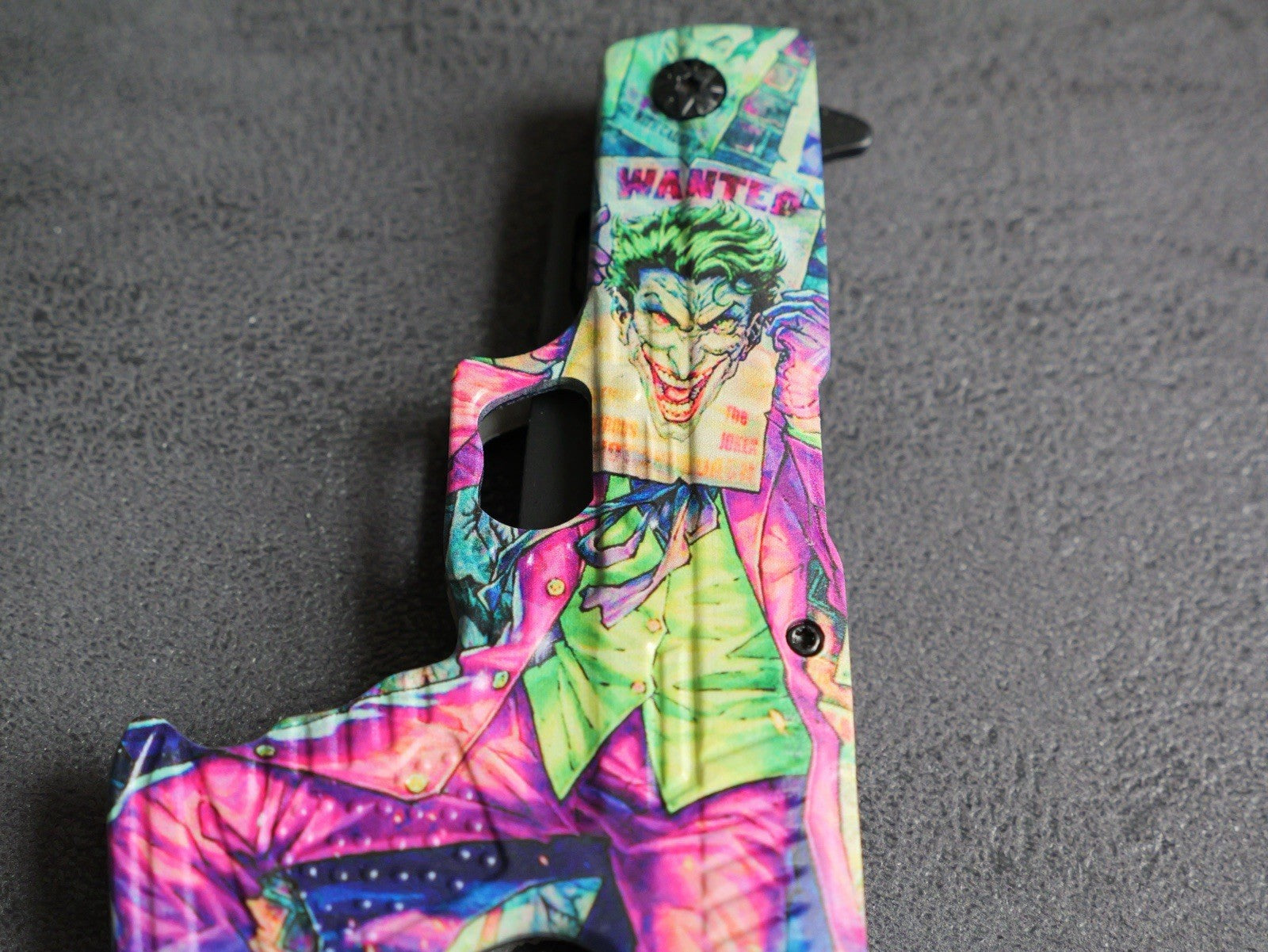 DARK KNIGHT ASSISTED Black Gun Pistol Joker WHY SO SERIOUS FOLDING Pocket KNIFE