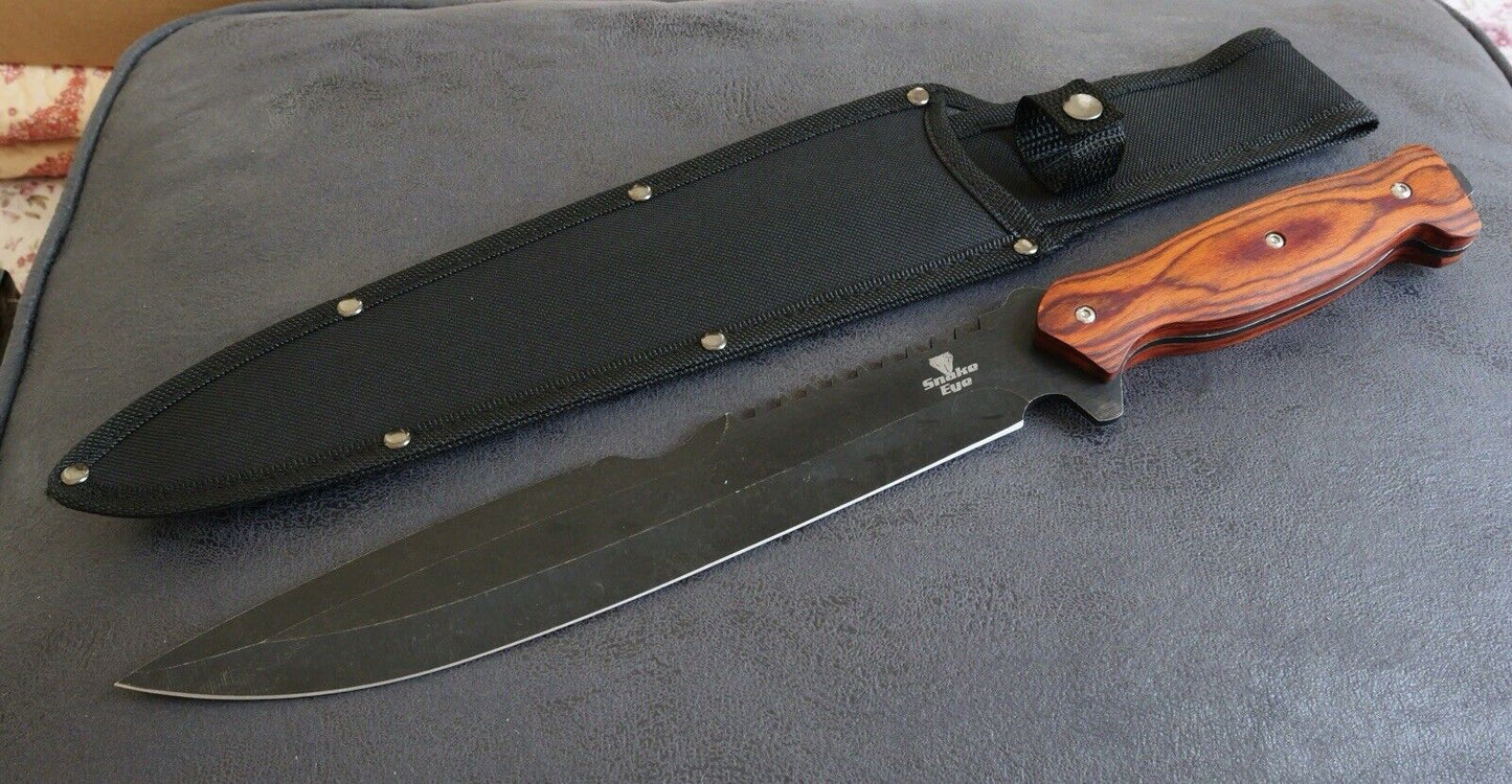 17” Mini Machete Stonewashed Sawback Full Tang Black Heavy Duty Sheath Durable