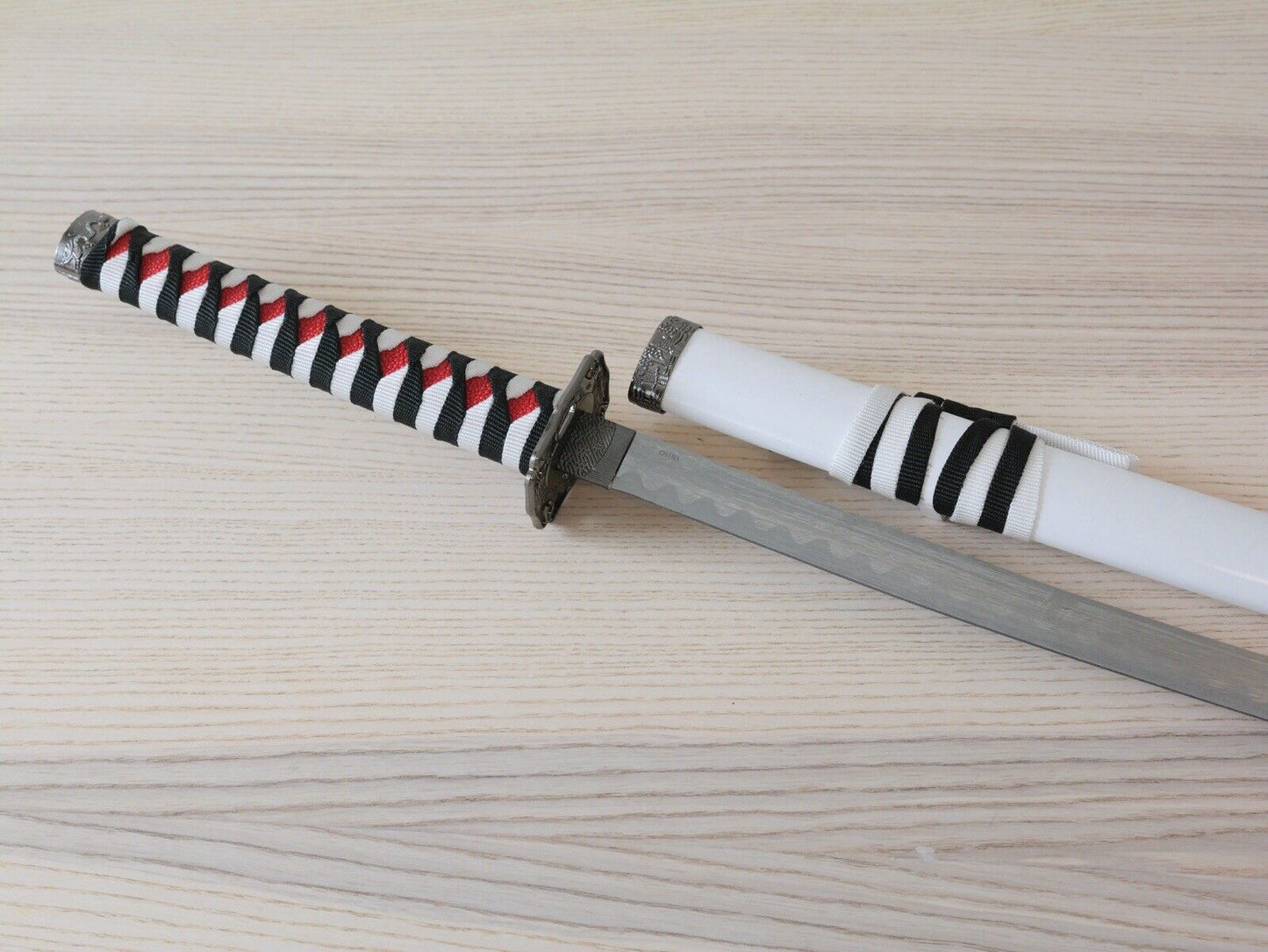 40” Katana Samurai Sword White Wood Scabbard Elegant Display Collectible Red Blk