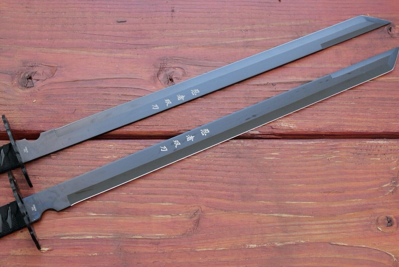 28” Ninja Sword Set Black Tanto Full Tang Hilt Twin Set Sheath Sharp 2 Pcs