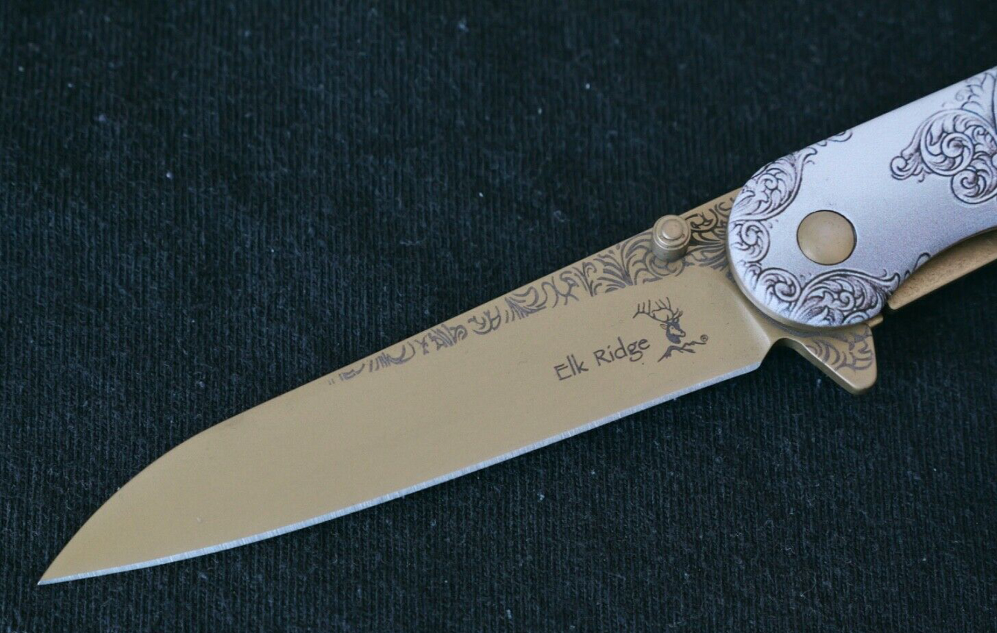 Gold Duck Spring Assist Pocket Knife Victorian Era Style Ornate Full Metal 8”