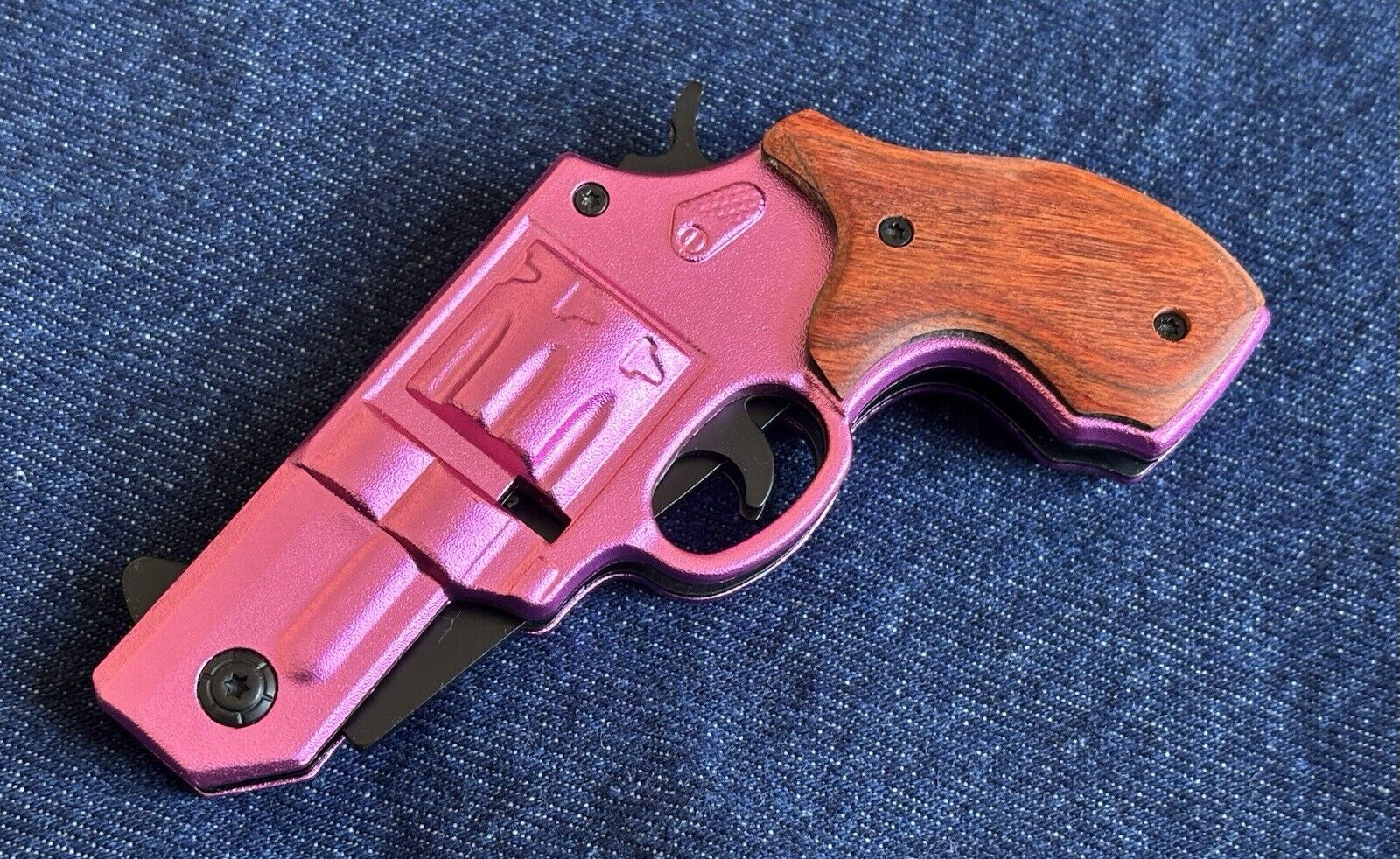Folding Pocket Knife Pink Pistol Design Sheriff  Pocket Clip 3” Blade Sharp