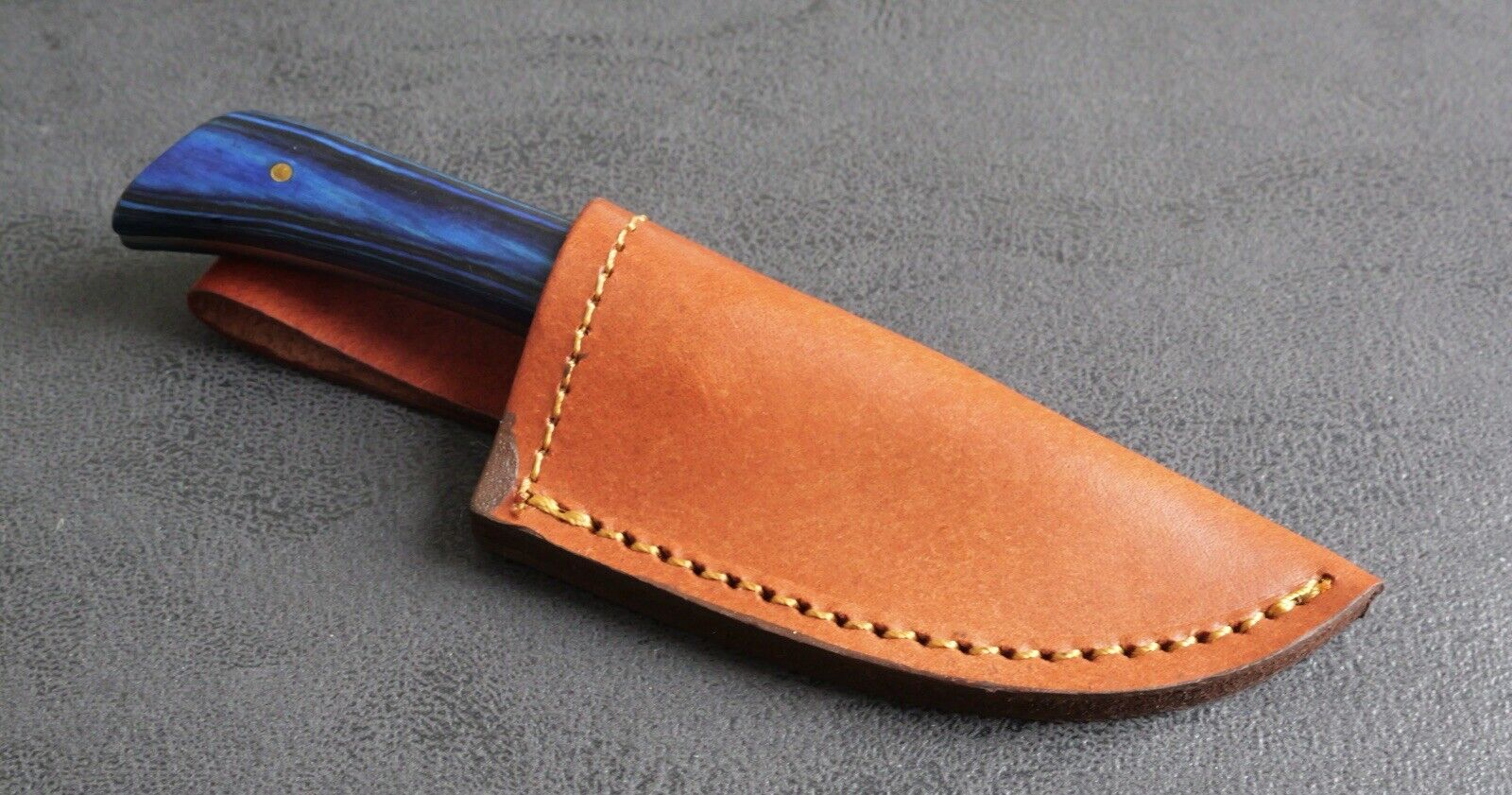 7” Mini Fixed Blade Knife Blue Hand Forged Full Tang Carbon Steel Leather Sheath