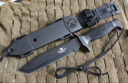 12” Heavy Duty Fixed Blade Knife Black First Recon Sharp Tanto Deluxe Sheath