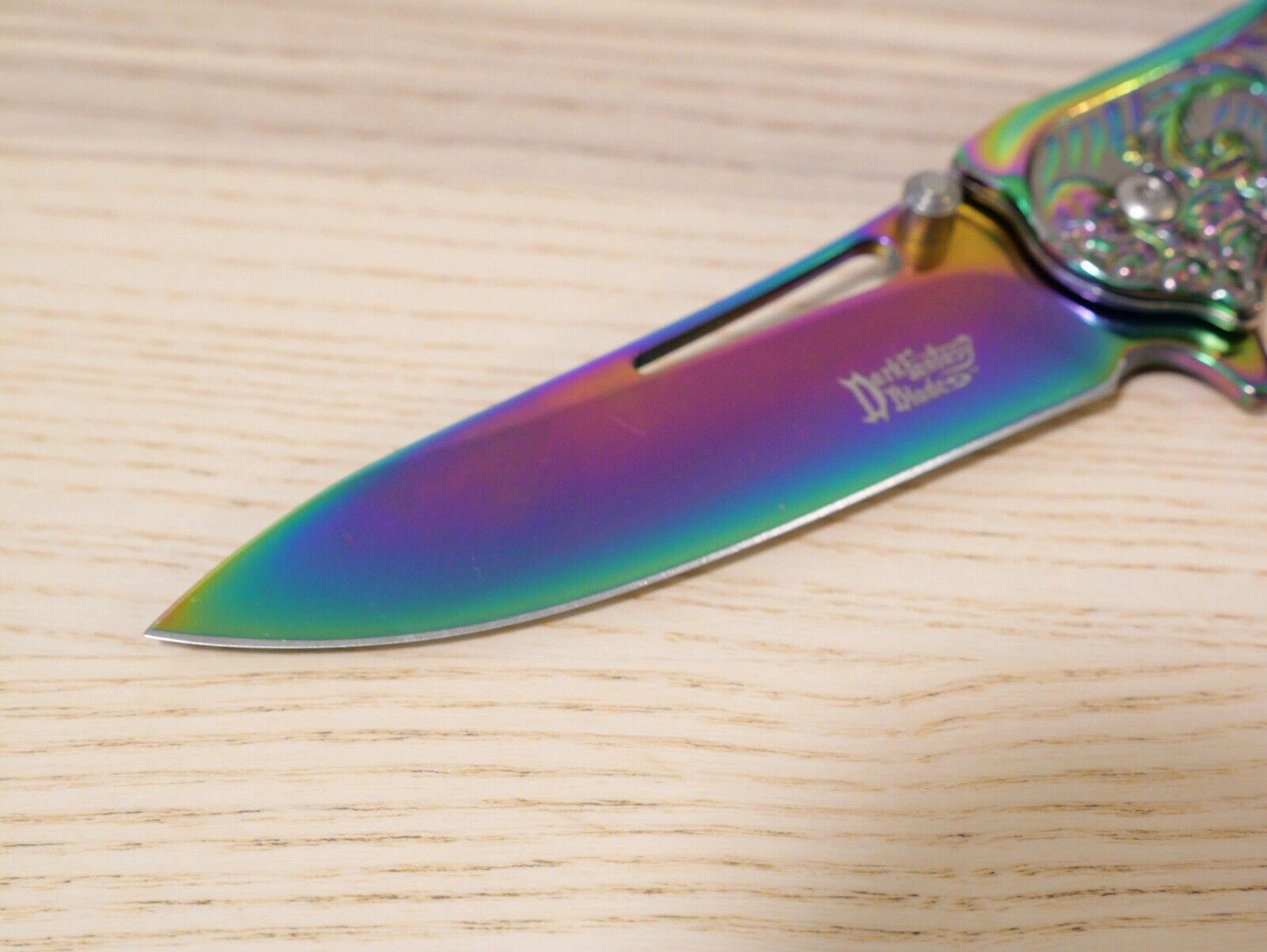 Full Size Rainbow Dragon Spring Assist Pocket Knife All Metal Sharp Clip 9” Edc