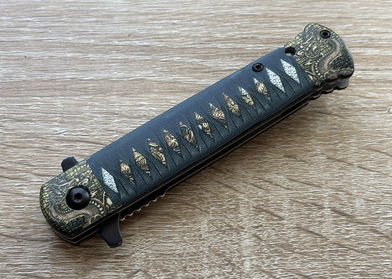 Full Size Pocket Knife Spring Assist Katana Samurai Style Blood Groove Black