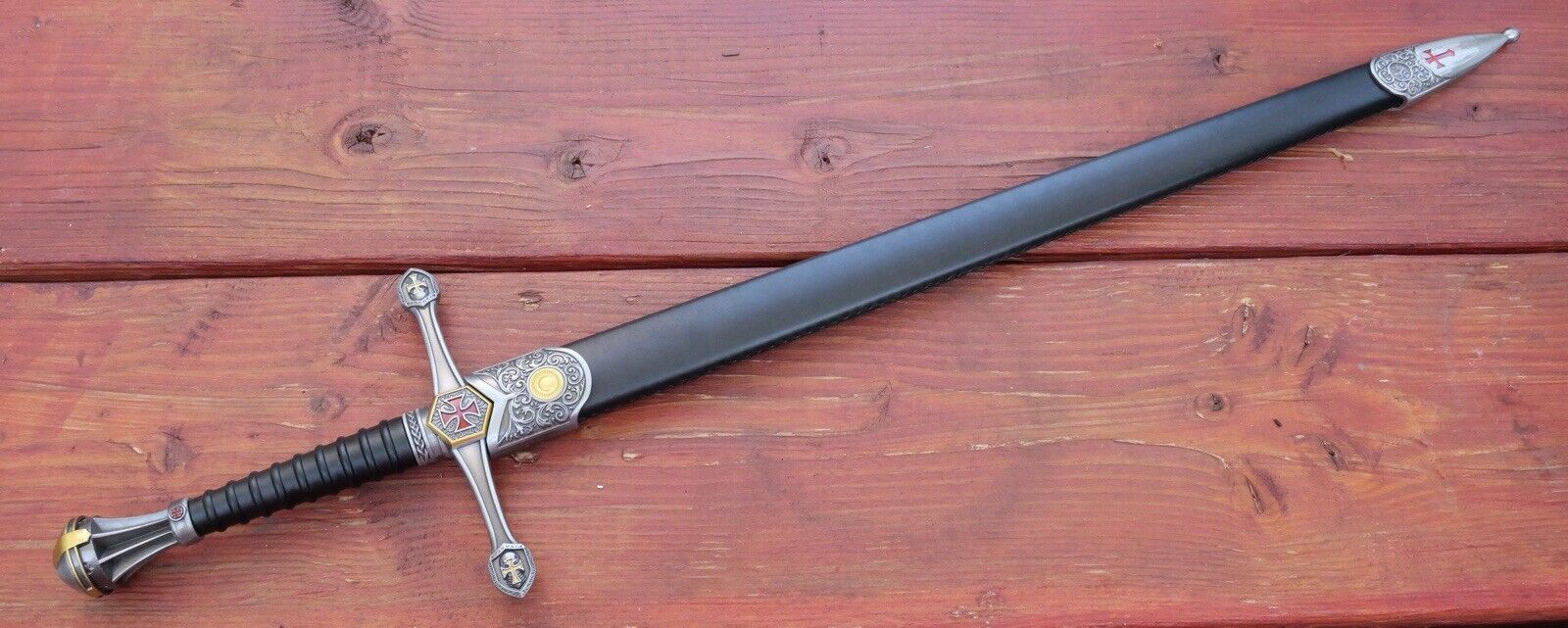 38" MEDIEVAL CRUSADER SWORD Ornate Metal Scabbard 440 Stainless Steel Blade