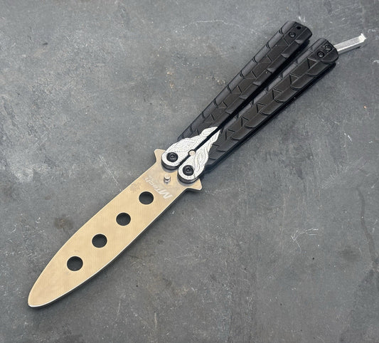 5.5" TRAINING BUTTERFLY Balisong Practice Chrome Black Flip Trick Toy Blunt