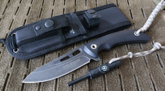 9" Fixed Blade Bushcraft Tactical Knife Full Tang 7Cr17 Steel Lanyard Firestick