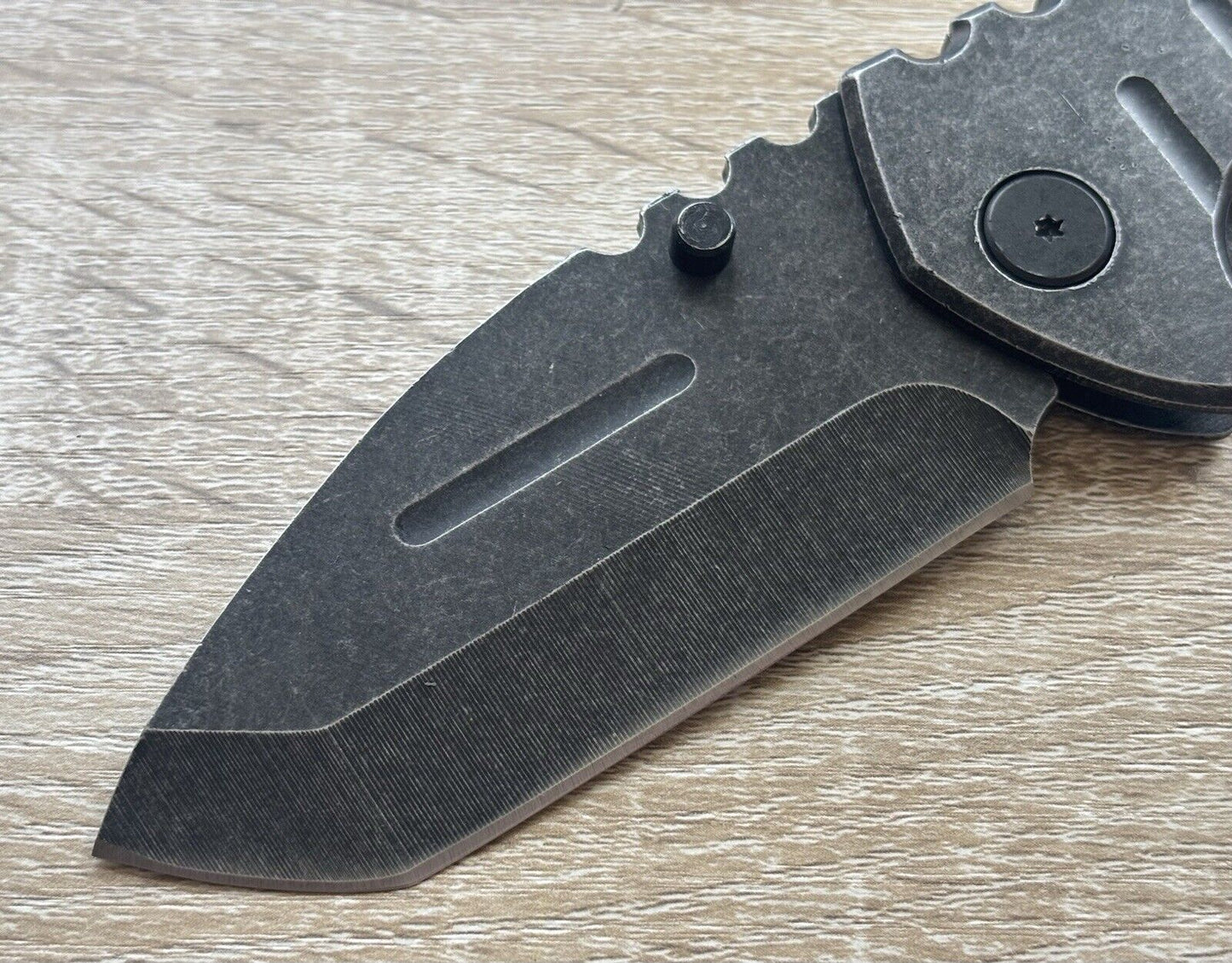 Mega Pocket Knife XL Wide Heavy Duty Manual Stonewashed Sharp Belt Clip Huge Edc