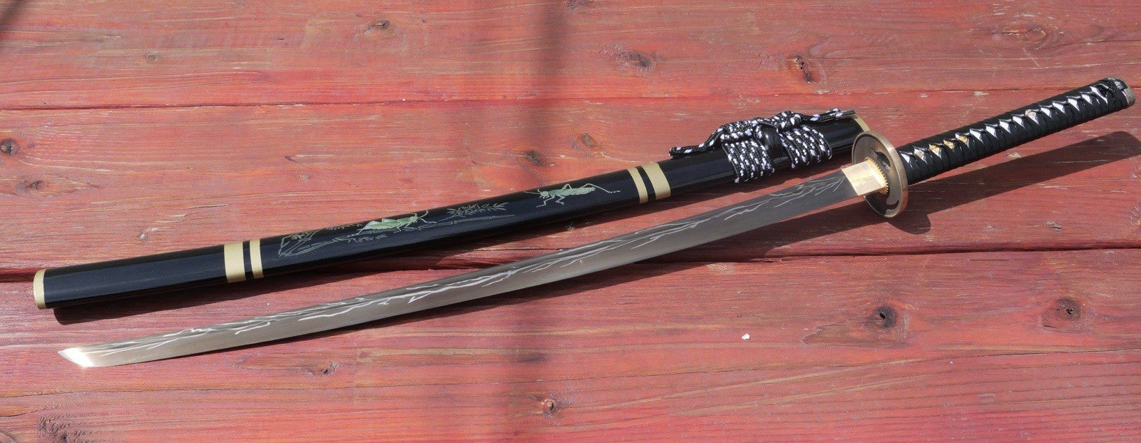 41" GRASSHOPPER SAMURAI Gold Blade Battle Ready Sharp Wood Scabbard Ornate Hilt