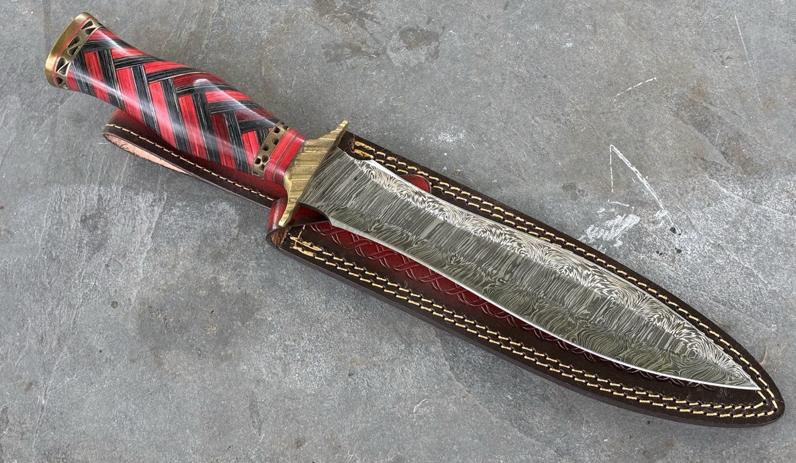 15” Fixed Blade Knife Leaf Blade Double Edge Sharp Carbon Steel Braided Wood 